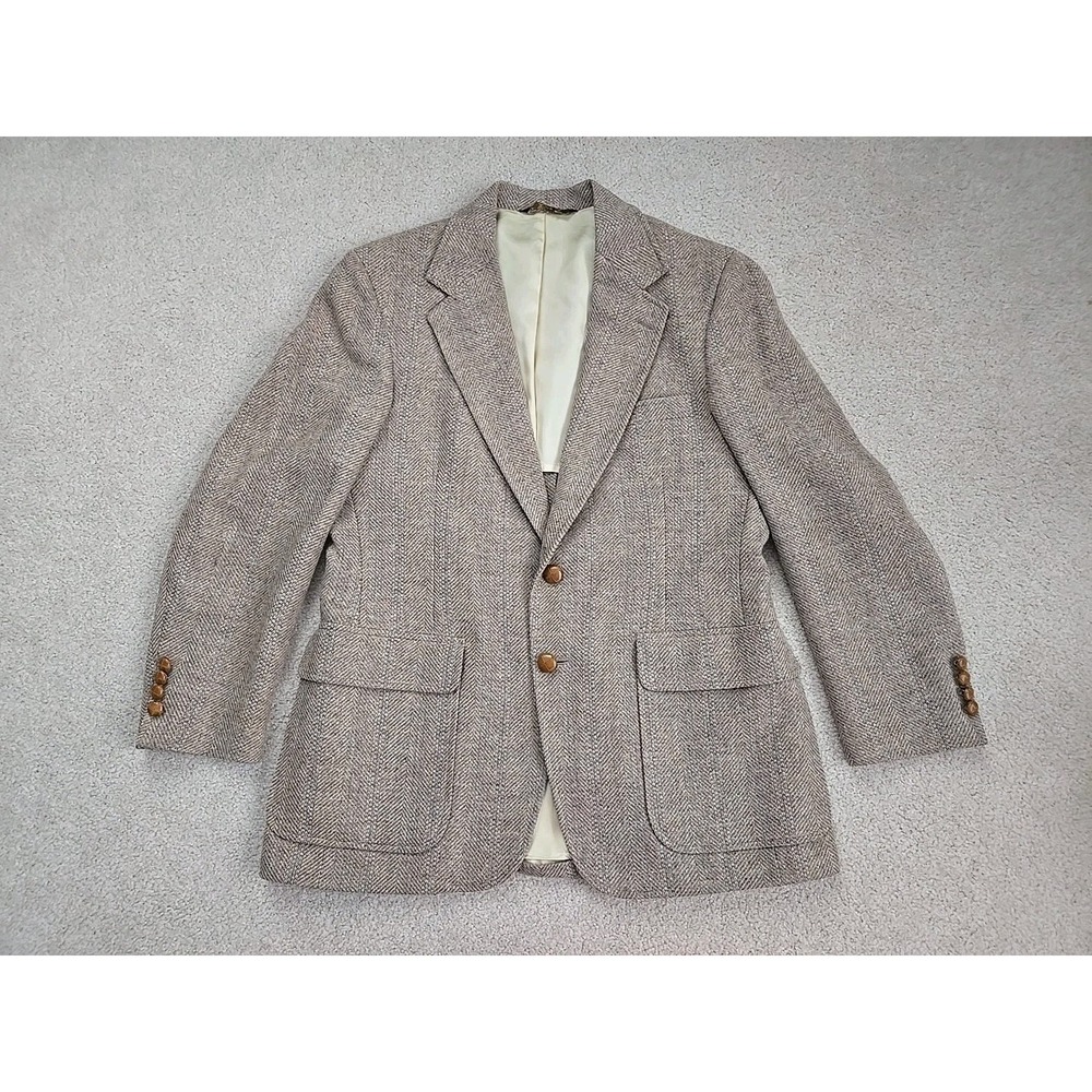 Men Van Julian Beige 100% Wool Two Button Sport Coat Jacket Blazer 40 RARE